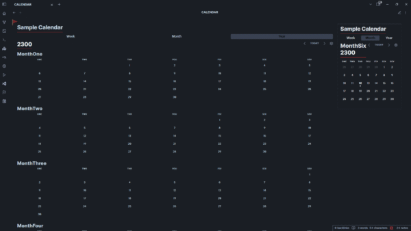 Calendar in Obsidian by PrattDesign